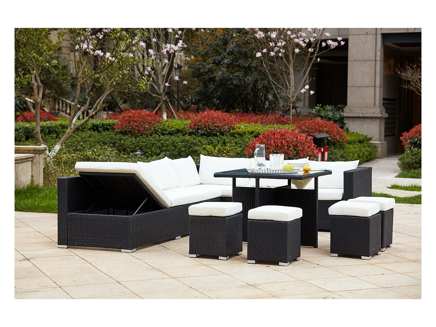 Gartenmöbel-Set aus Polyrattan FIDJI für 10 Personen schwarz/weiß