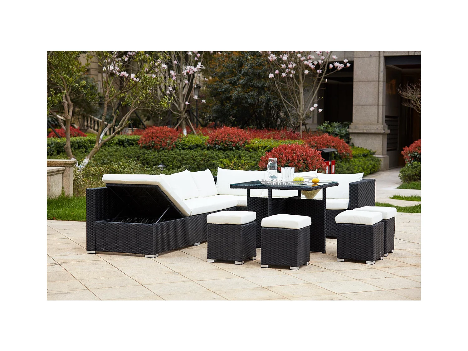 Gartenmöbel-Set aus Polyrattan FIDJI für 10 Personen schwarz/weiß