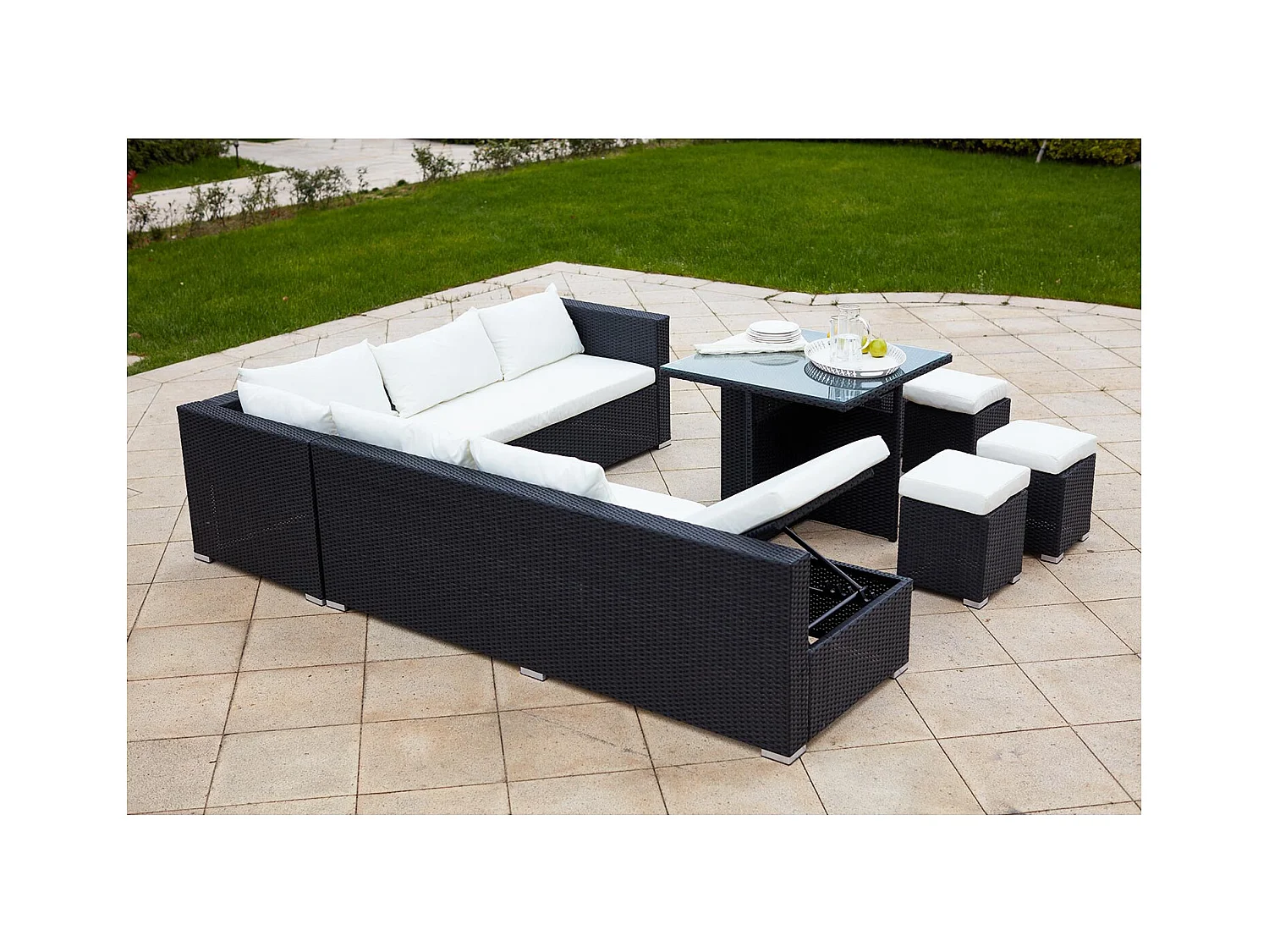 Gartenmöbel-Set aus Polyrattan FIDJI für 10 Personen schwarz/weiß
