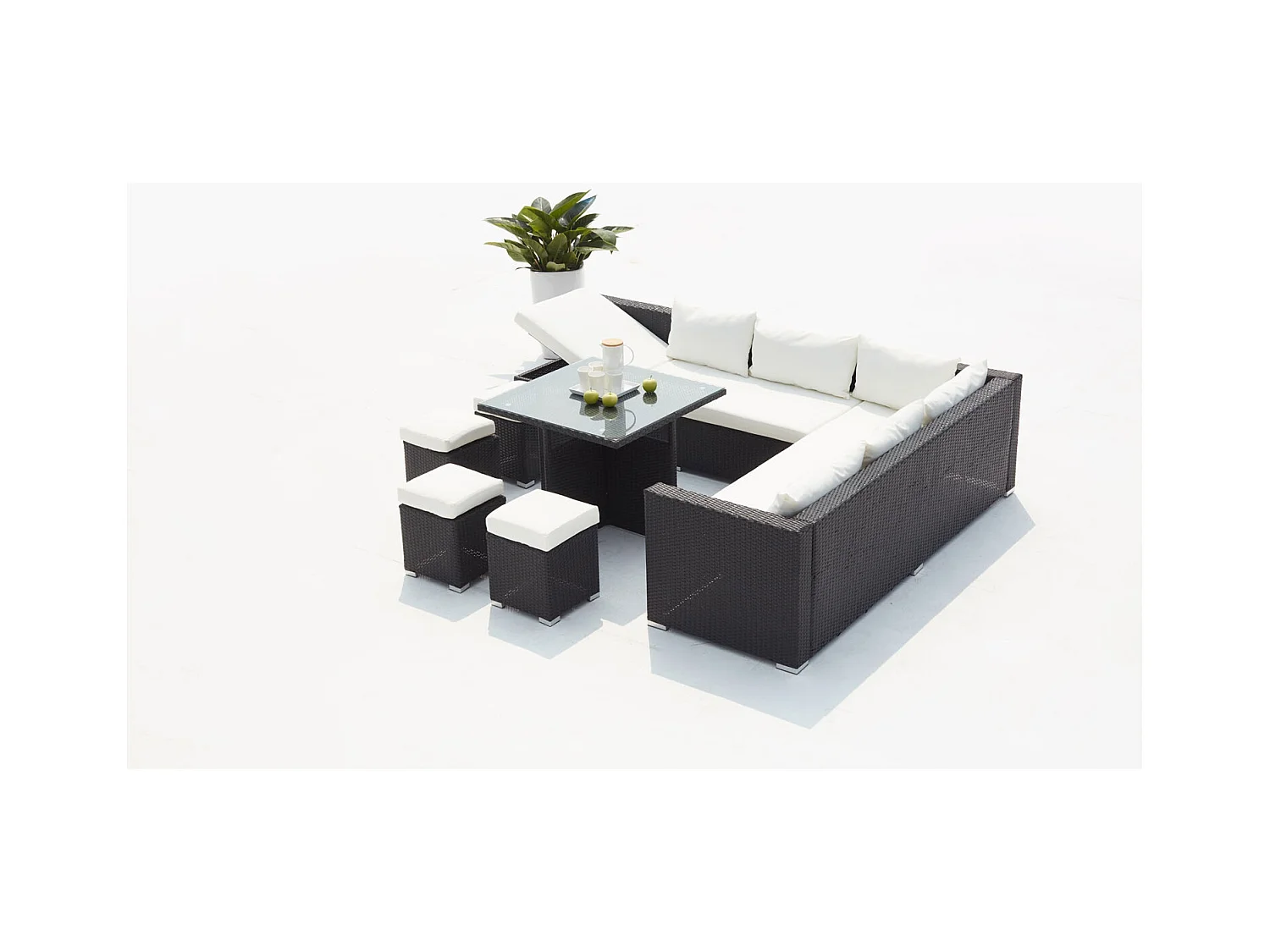 Gartenmöbel-Set aus Polyrattan FIDJI für 10 Personen schwarz/weiß