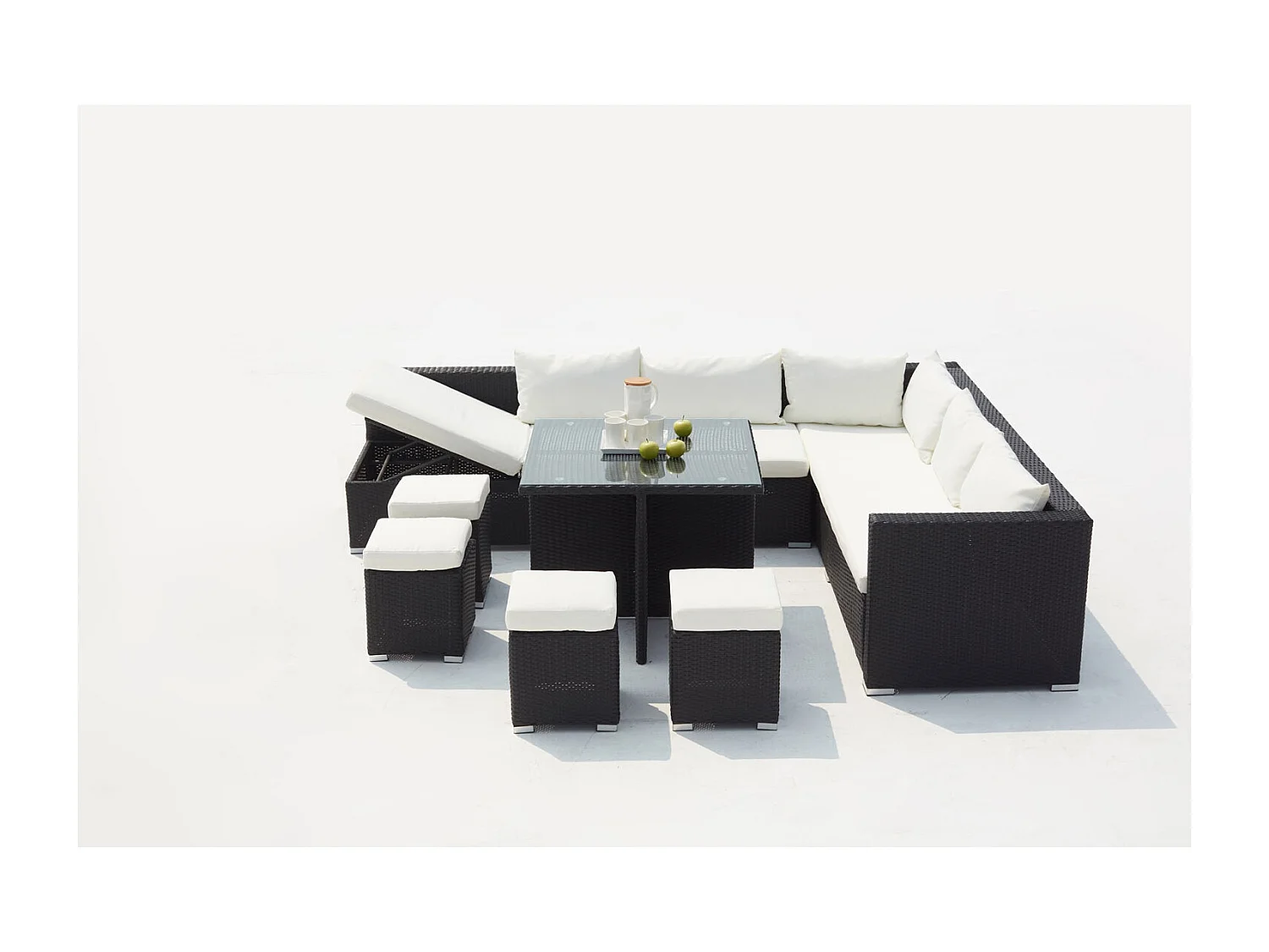 Salon de jardin encastrable 10 places en résine noir-blanc FIDJI