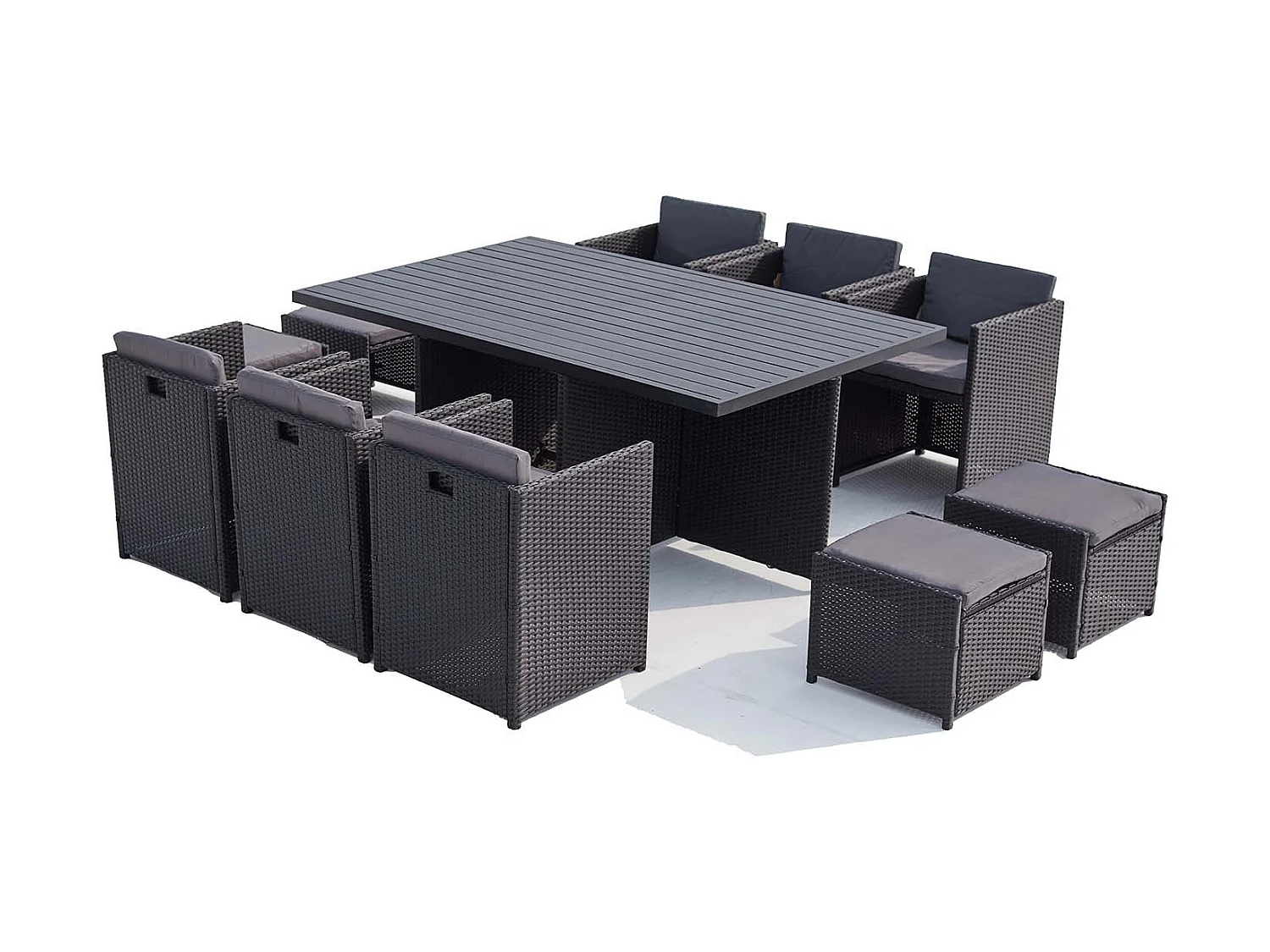 Inklapbare tuinset voor 10 personen van gevlochten kunsthars en zwart/grijs aluminium SUNSET