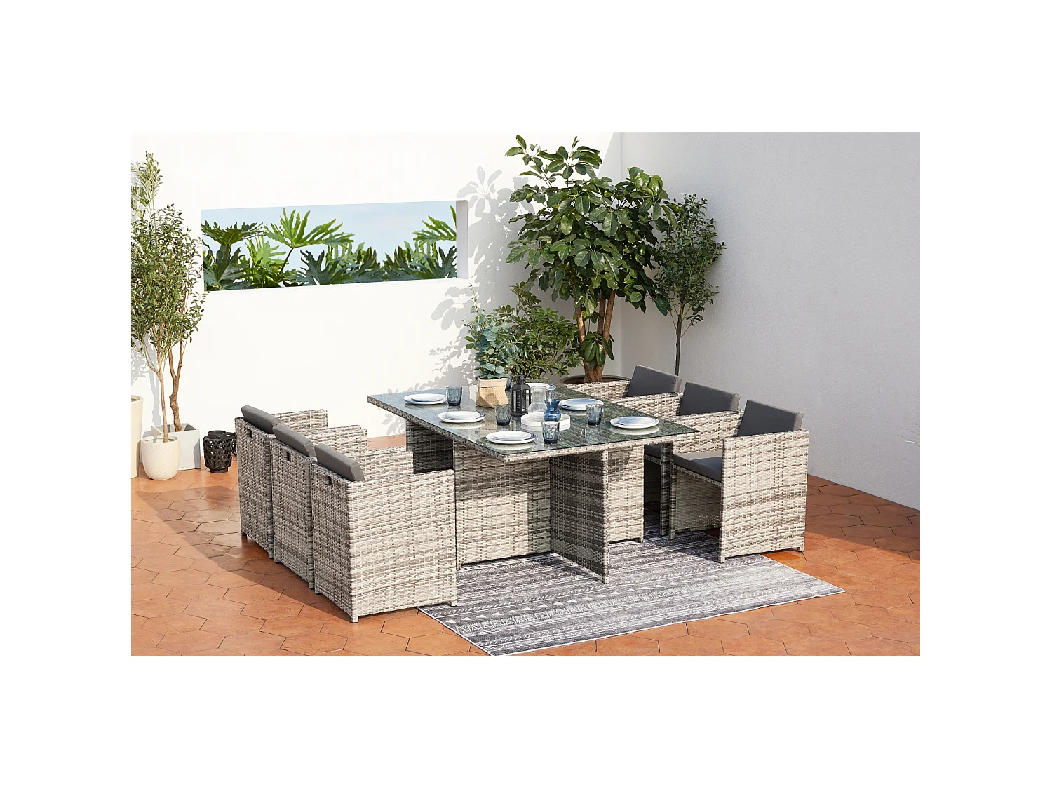 Loungeset 6 Personen Grijs Miami Rotan