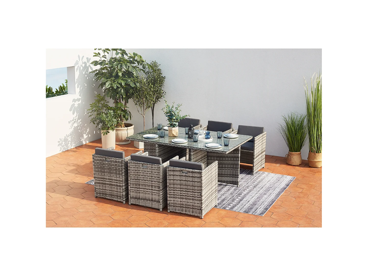 Loungeset 6 Personen Grijs Miami Rotan
