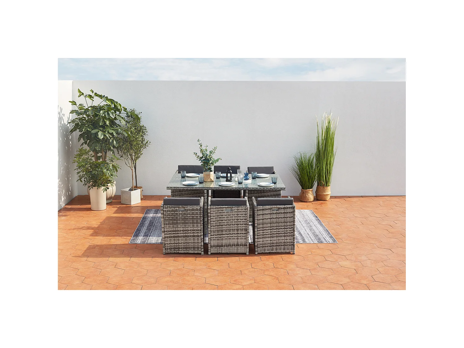 Loungeset 6 Personen Grijs Miami Rotan