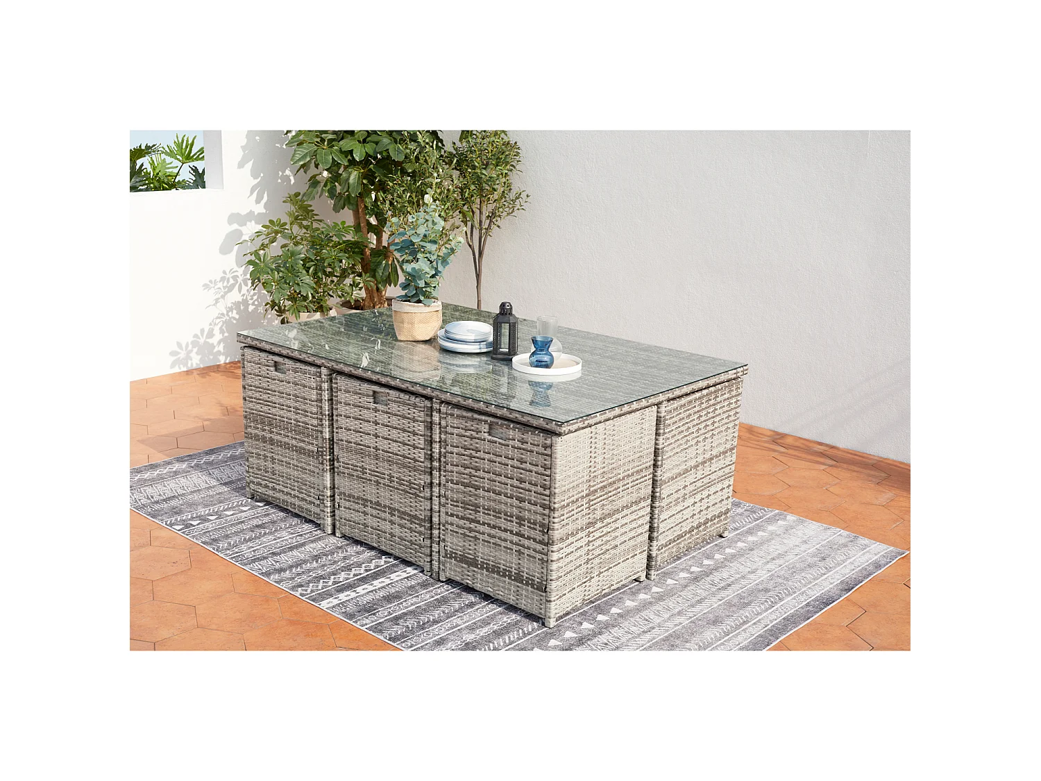 Loungeset 6 Personen Grijs Miami Rotan