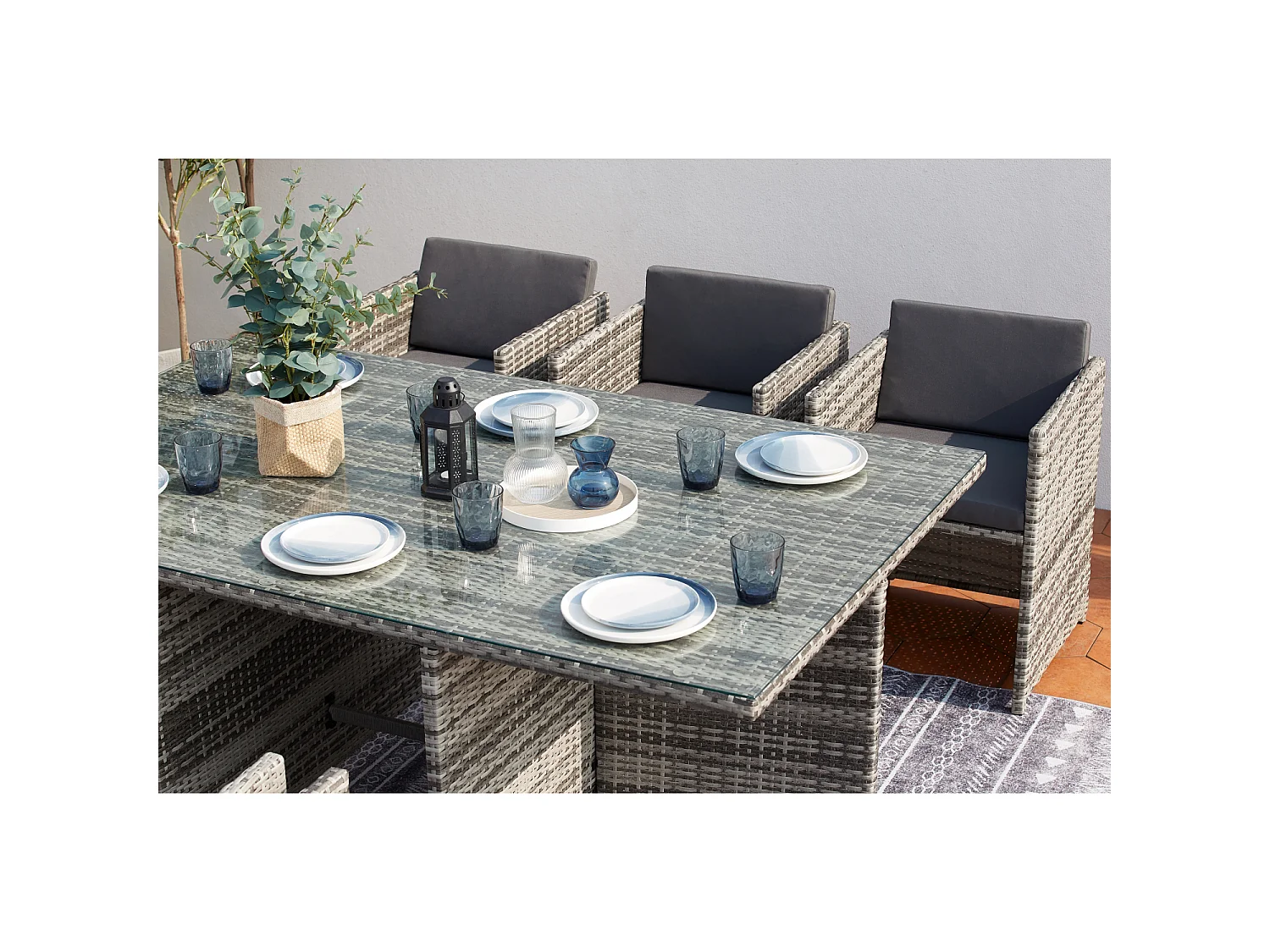 Loungeset 6 Personen Grijs Miami Rotan