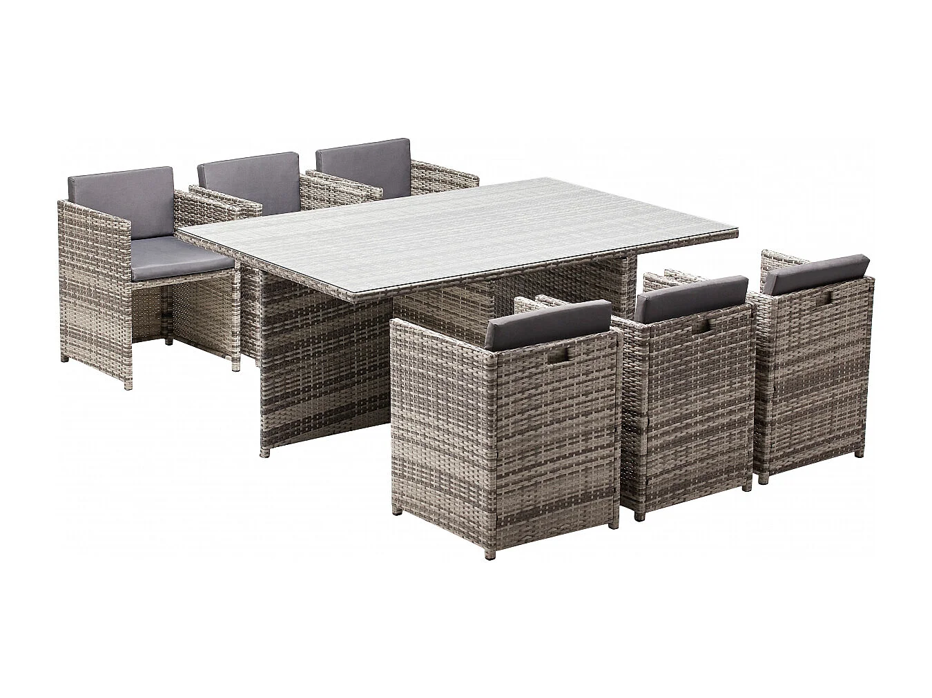 Salon de jardin encastrable 6 personnes en résine tressée gris MIAMI