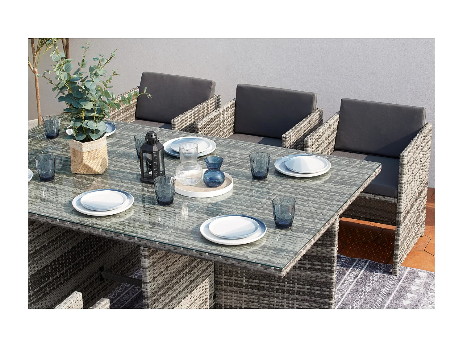 Salon de jardin encastrable 6 personnes en résine tressée gris MIAMI