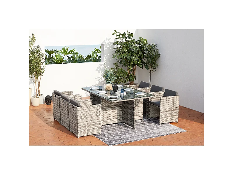 Loungeset 6 Personen Grijs Miami Rotan