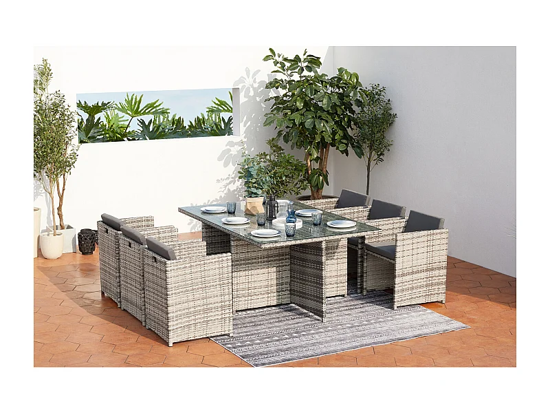 Salotto da giardino a incasso 6 posti resina intrecciata grigio MIAMI