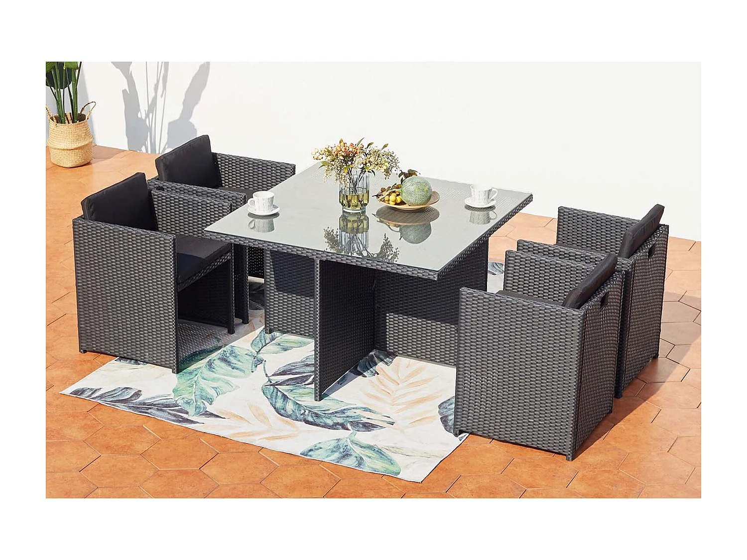 Salotto da giardino a incasso 4 posti resina intrecciata nero/nero MIAMI
