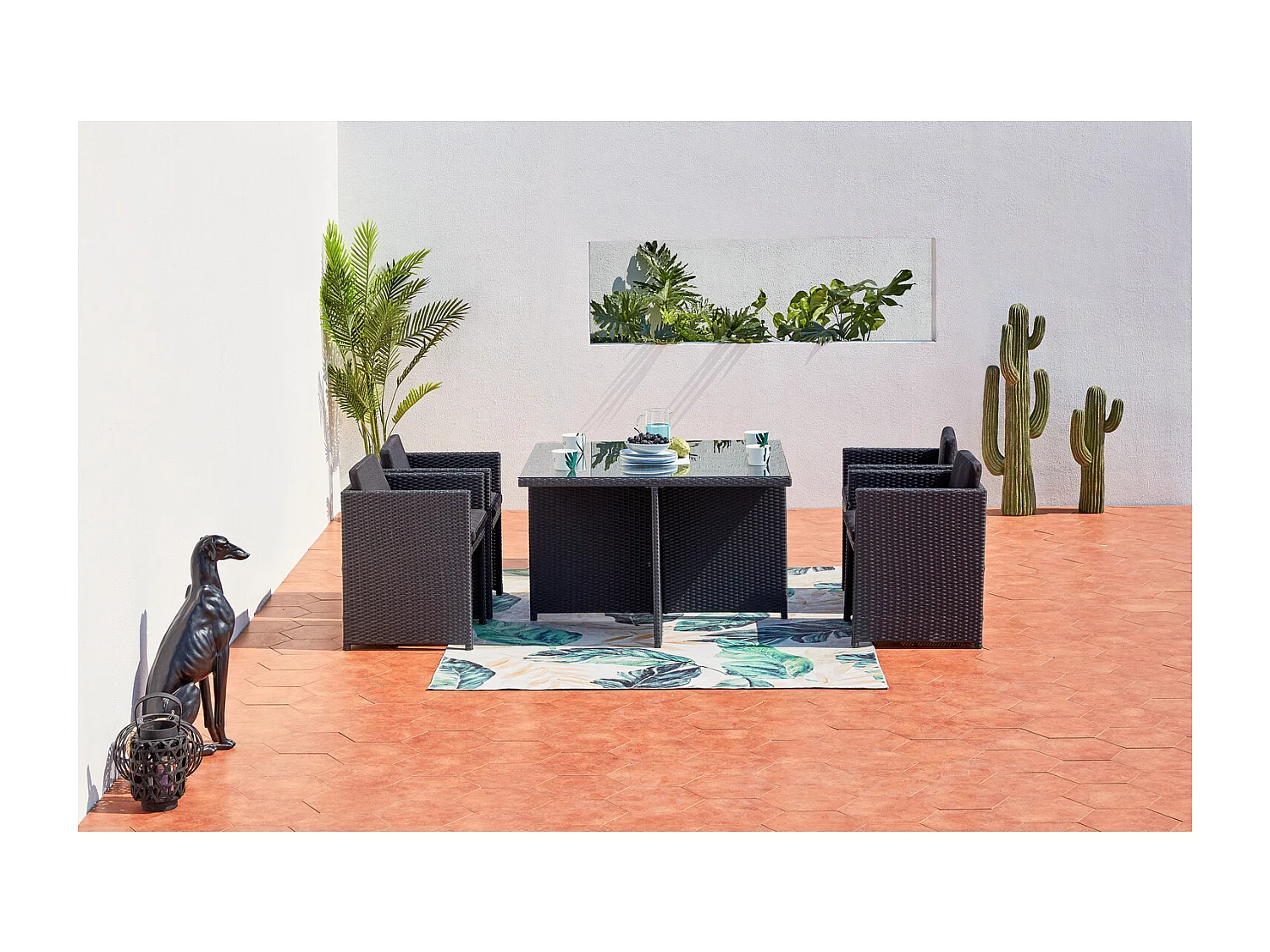 Salotto da giardino a incasso 4 posti resina intrecciata nero/nero MIAMI