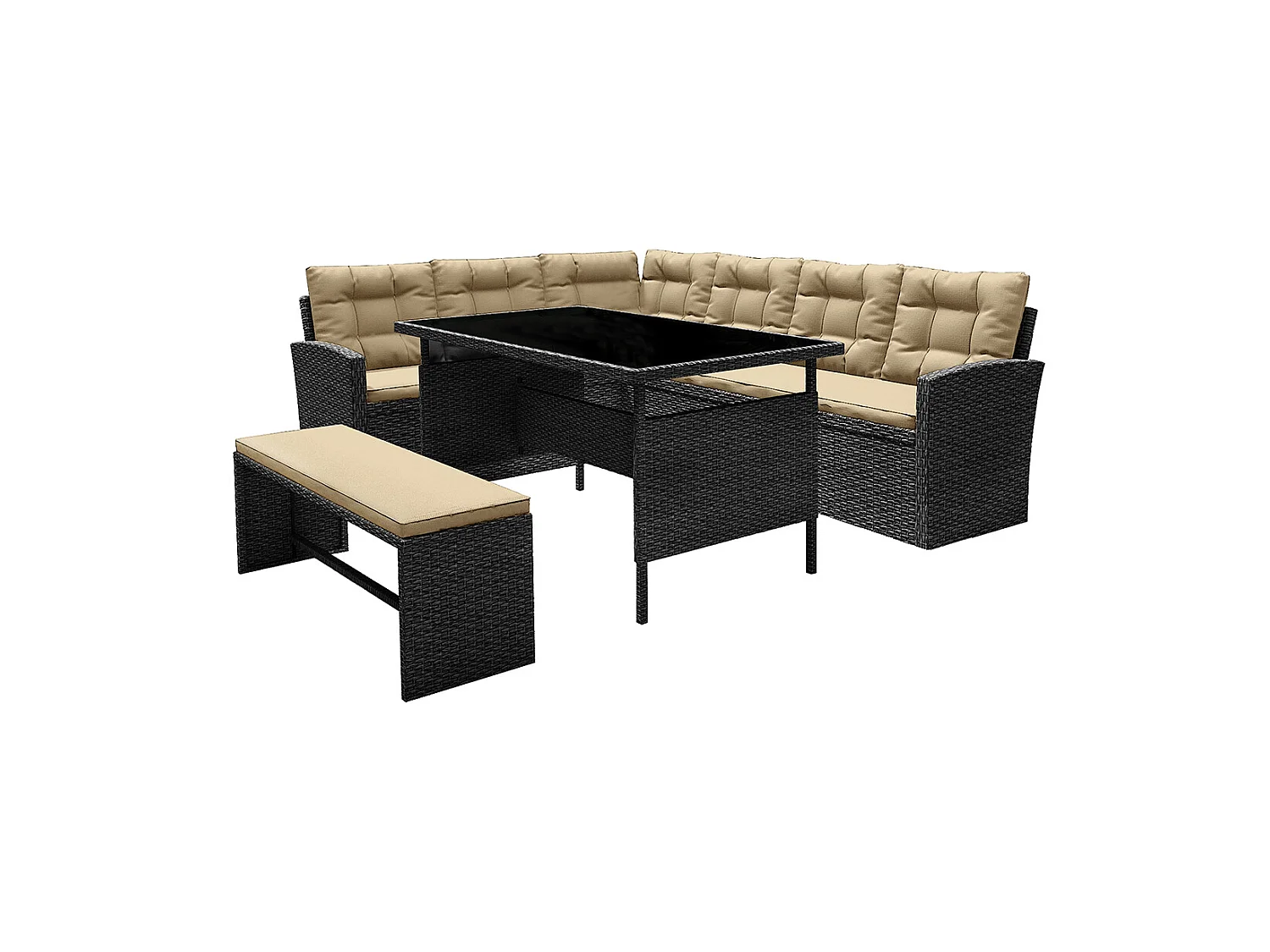 Salon de jardin 8 places résine gris foncé et beige MOOREA