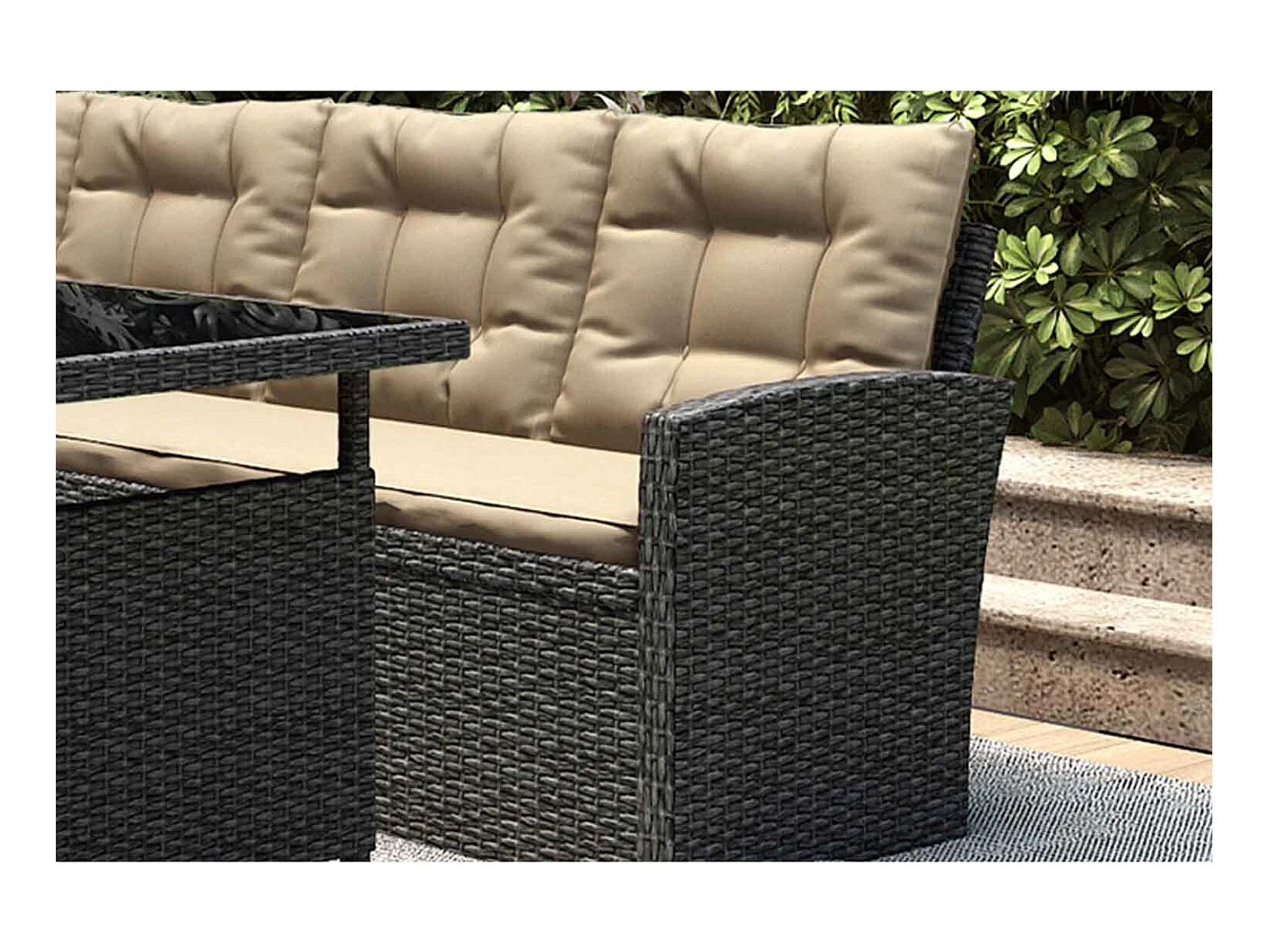 Salon de jardin 8 places résine gris foncé et beige MOOREA