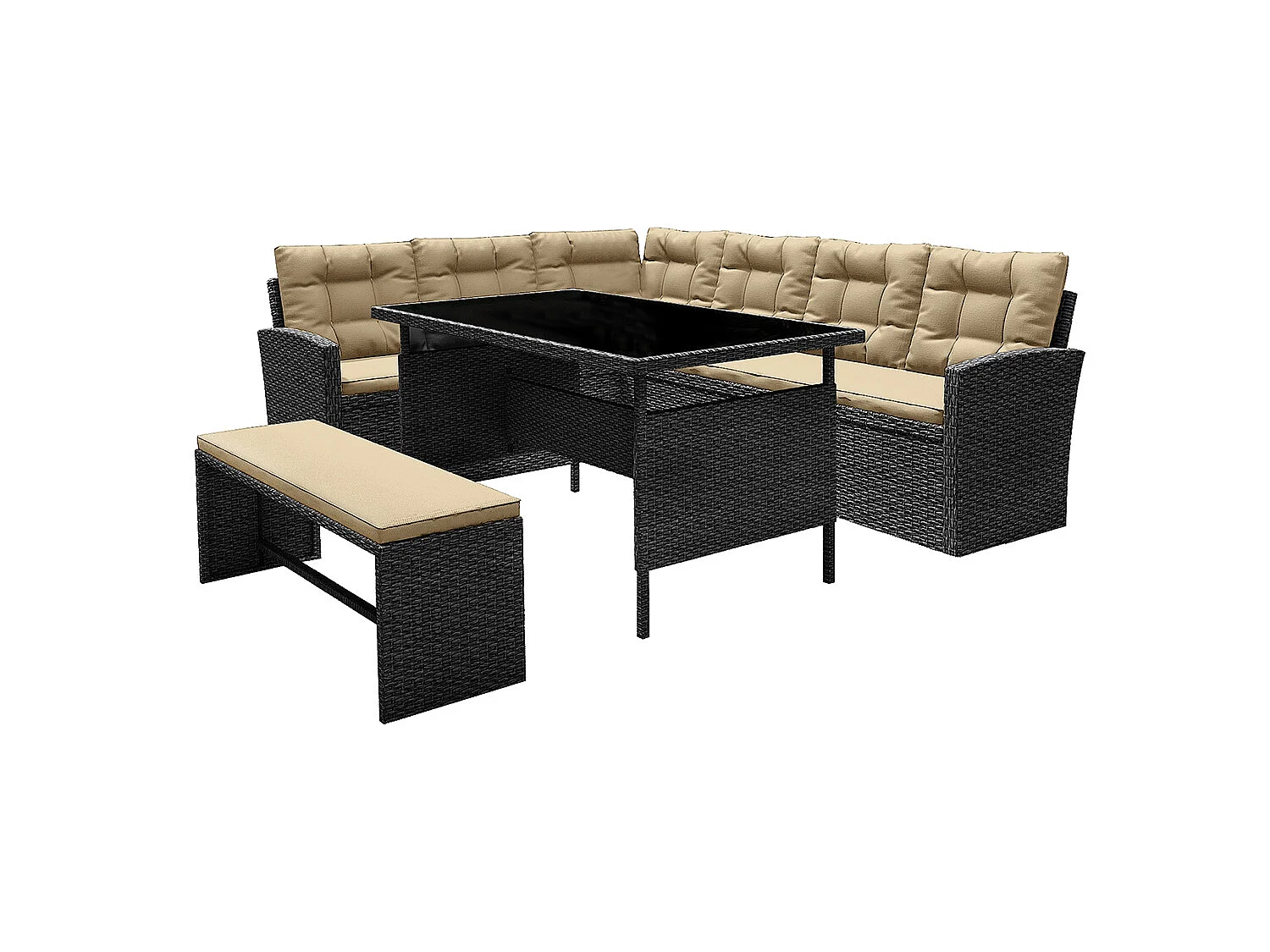 Conjunto de jardim 8 lugares em vime sintético cinza/bege MOOREA - Grande conforto para exterior