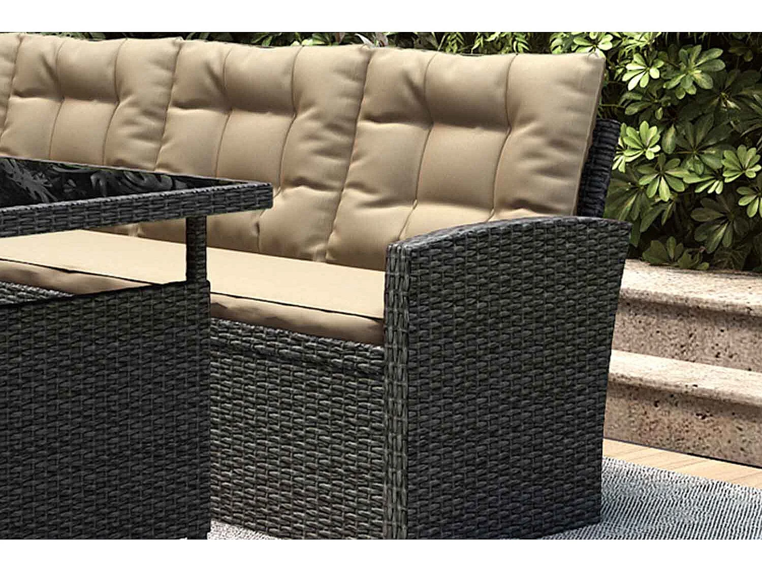 Conjunto de jardim 8 lugares em vime sintético cinza/bege MOOREA - Grande conforto para exterior