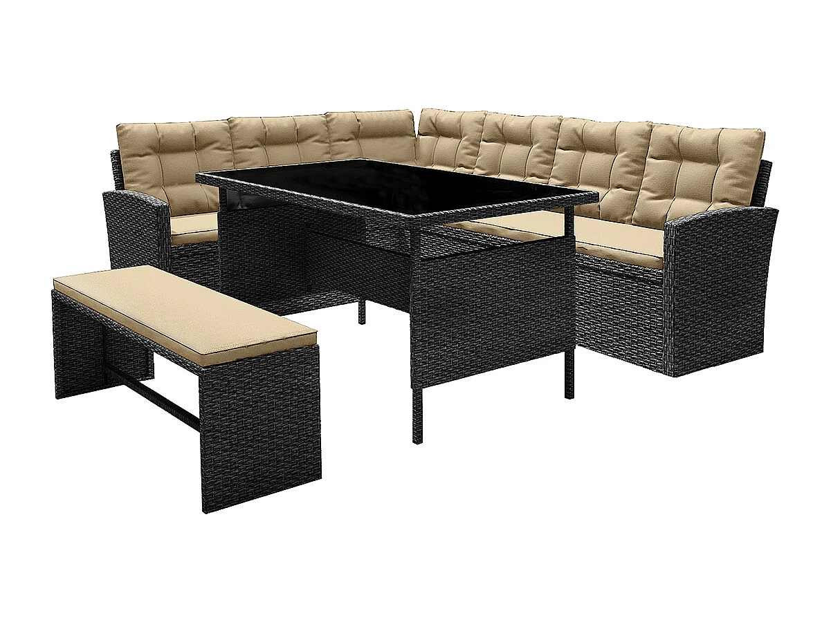 Loungeset voor 8 personen van grijs/beige gevlochten hars MOOREA - Groot comfort voor buiten