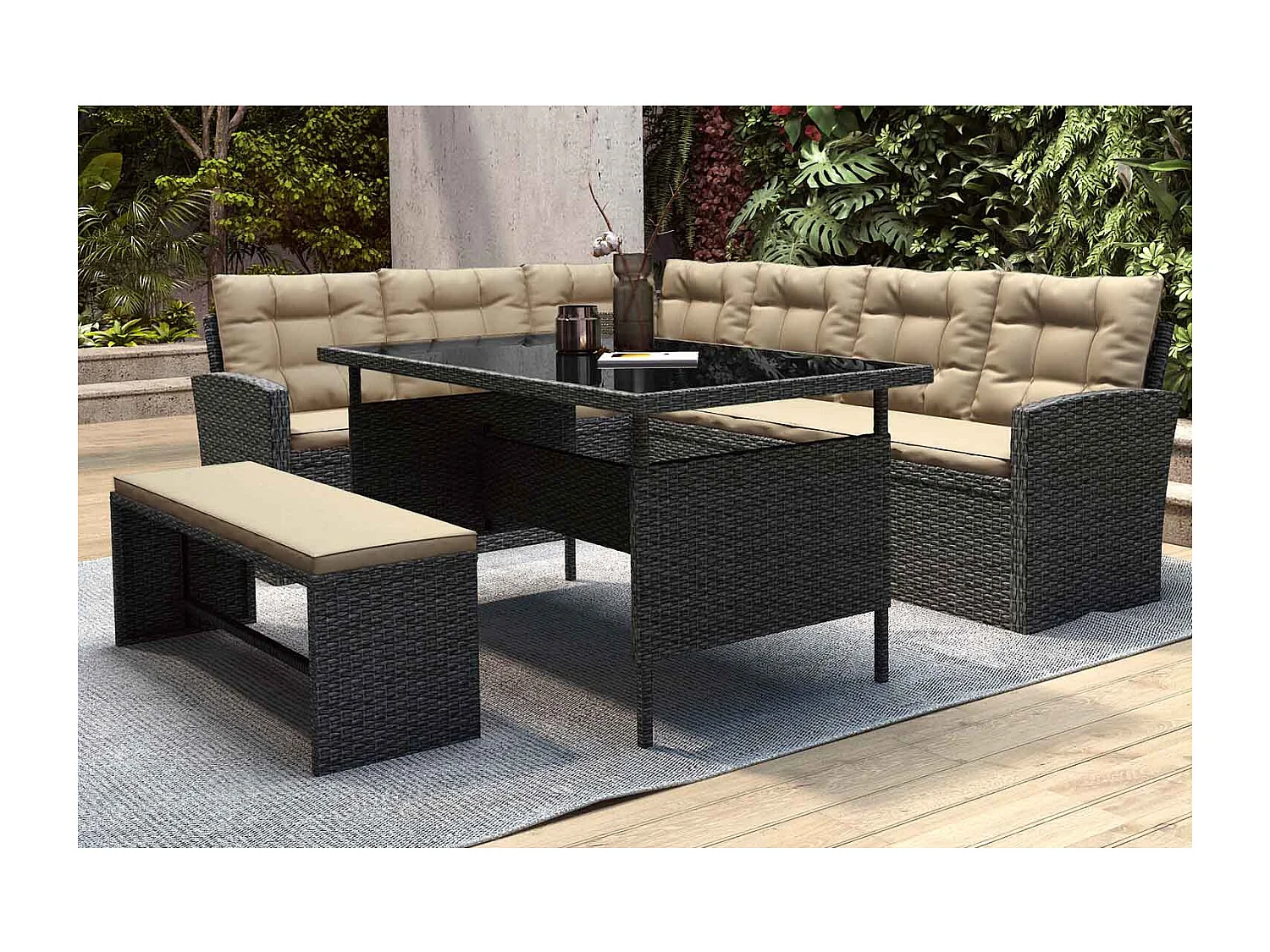 Loungeset voor 8 personen van grijs/beige gevlochten hars MOOREA - Groot comfort voor buiten