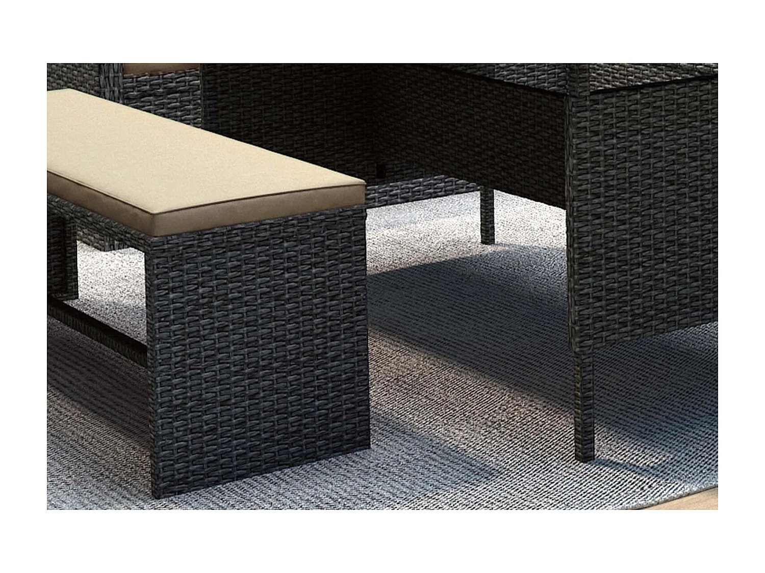 MOOREA - Salon de jardin modulable 8 places avec canapé d'angle en résine tressée gris foncé et écru