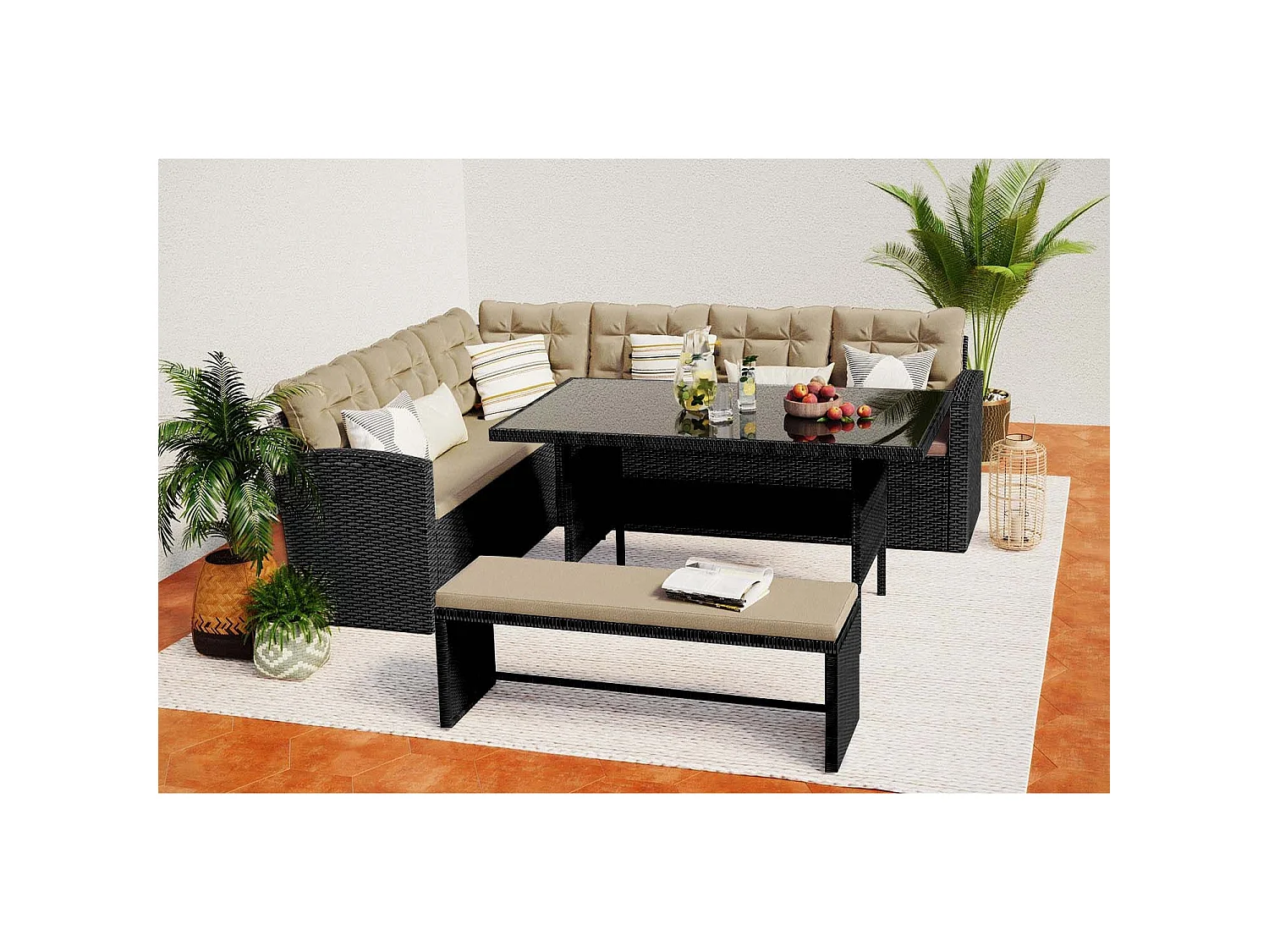 Loungeset voor 8 personen van grijs/beige gevlochten hars MOOREA - Groot comfort voor buiten
