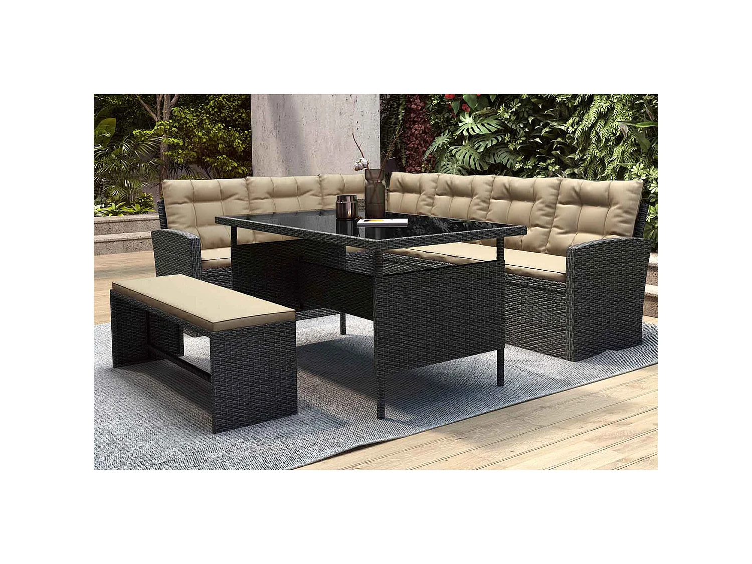 Loungeset voor 8 personen van grijs/beige gevlochten hars MOOREA - Groot comfort voor buiten