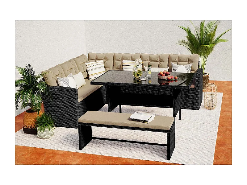 Loungeset voor 8 personen van grijs/beige gevlochten hars MOOREA - Groot comfort voor buiten