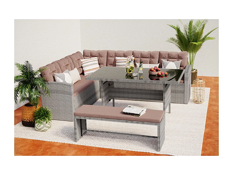 8-Sitzer Gartenmöbel-Set aus grau/braunem Polyrattan MOOREA - Großer Komfort im Freien