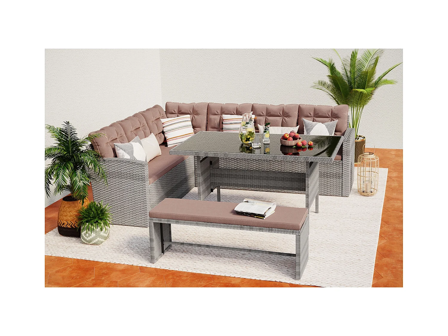 8-Sitzer Gartenmöbel-Set aus grau/braunem Polyrattan MOOREA - Großer Komfort im Freien