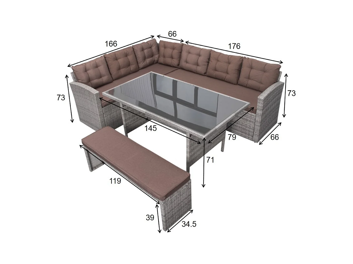 8-Sitzer Gartenmöbel-Set aus grau/braunem Polyrattan MOOREA - Großer Komfort im Freien