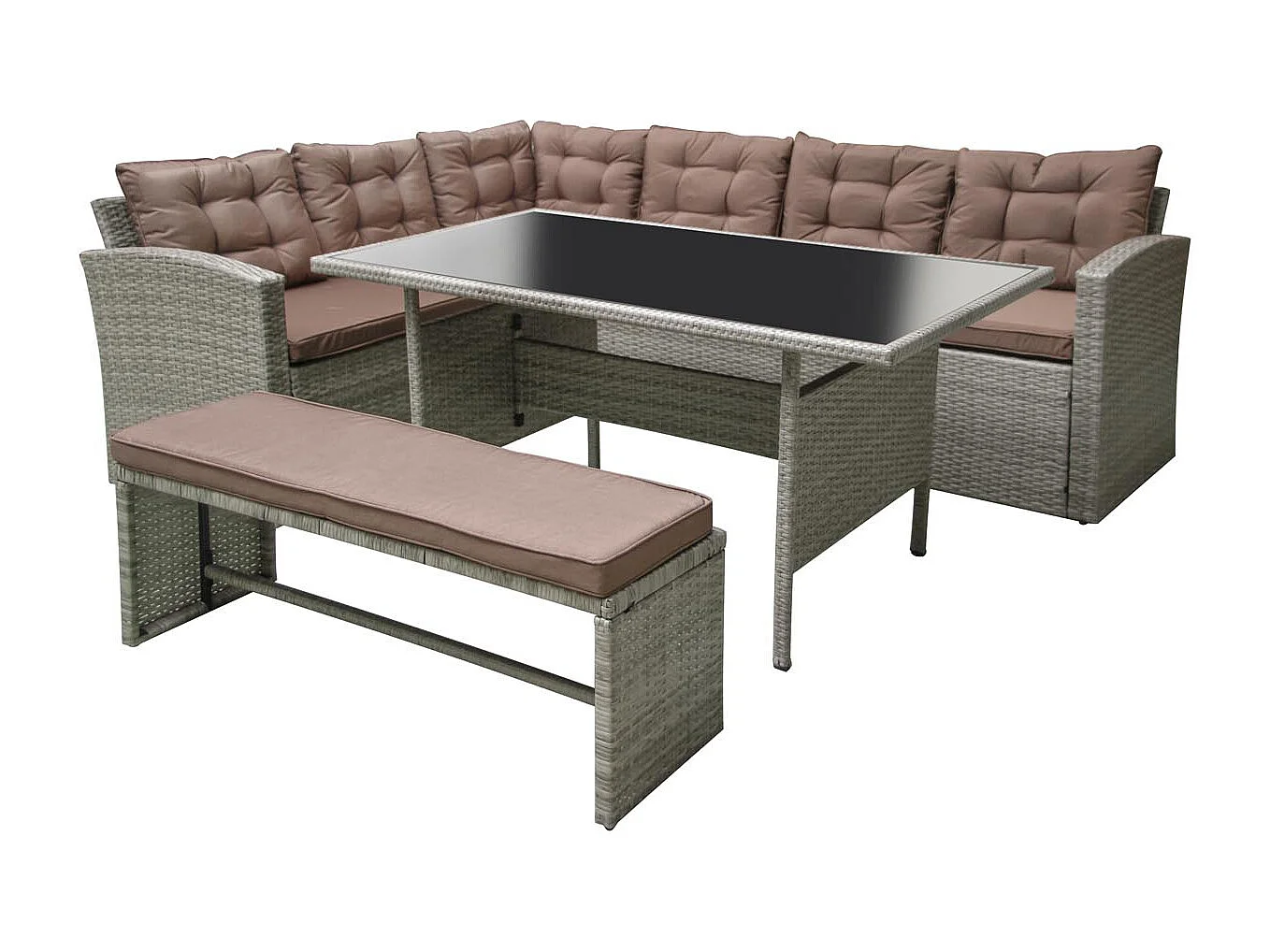 Conjunto de jardim 8 lugares em resina entrançada cinza/café MOOREA - Grande conforto exterior