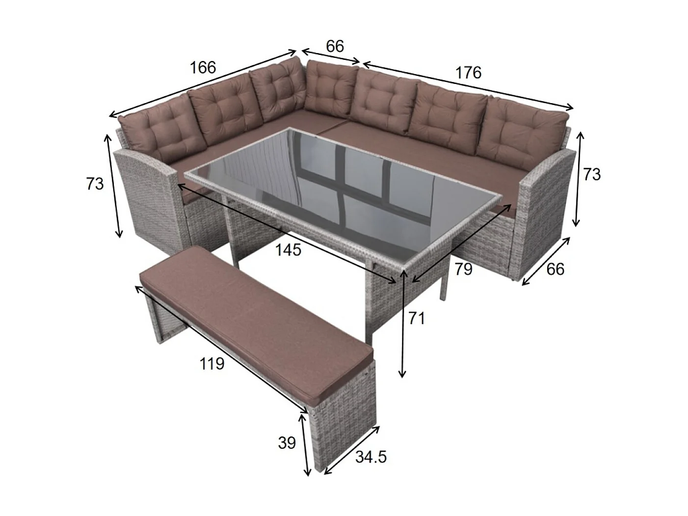 Conjunto de jardim 8 lugares em resina entrançada cinza/café MOOREA - Grande conforto exterior