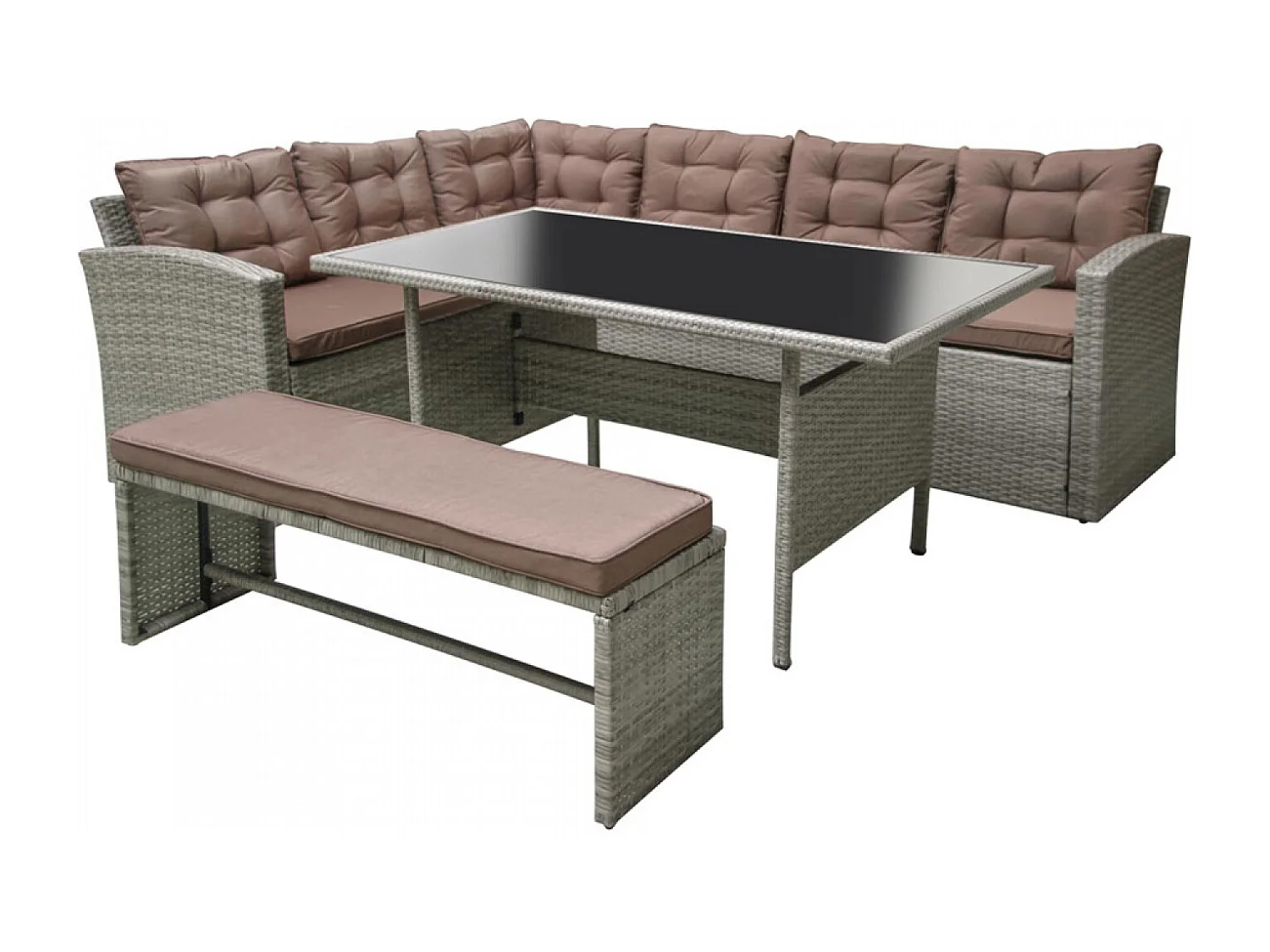 Salon de jardin d'angle 8 places en résine gris & marron MOOREA