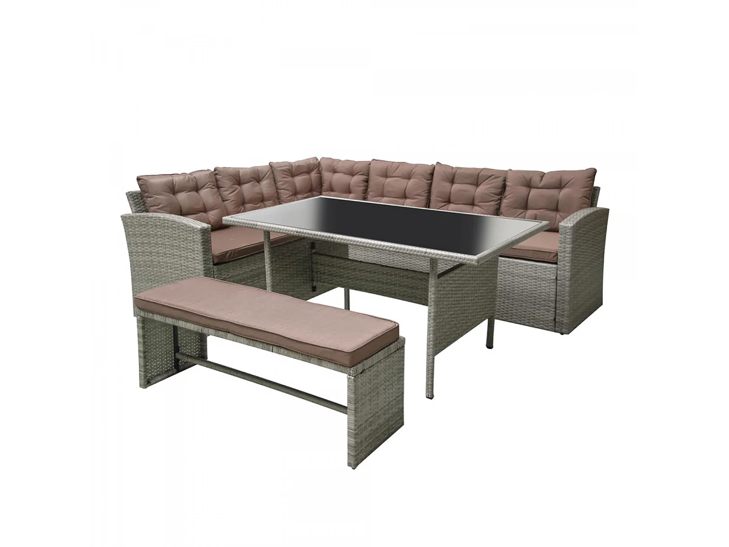 Conjunto de jardín 8 plazas de resina gris y café MOOREA