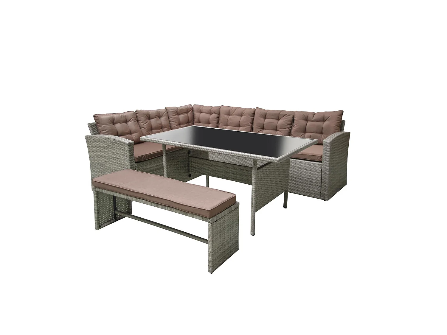 Conjunto de jardín 8 plazas de resina gris y café MOOREA