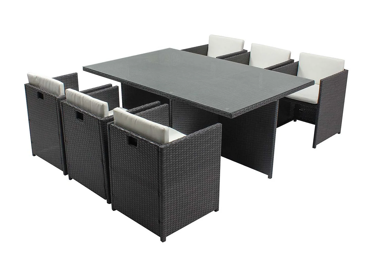 Table et chaises 6 places encastrables en résine gris-blanc MIAMI