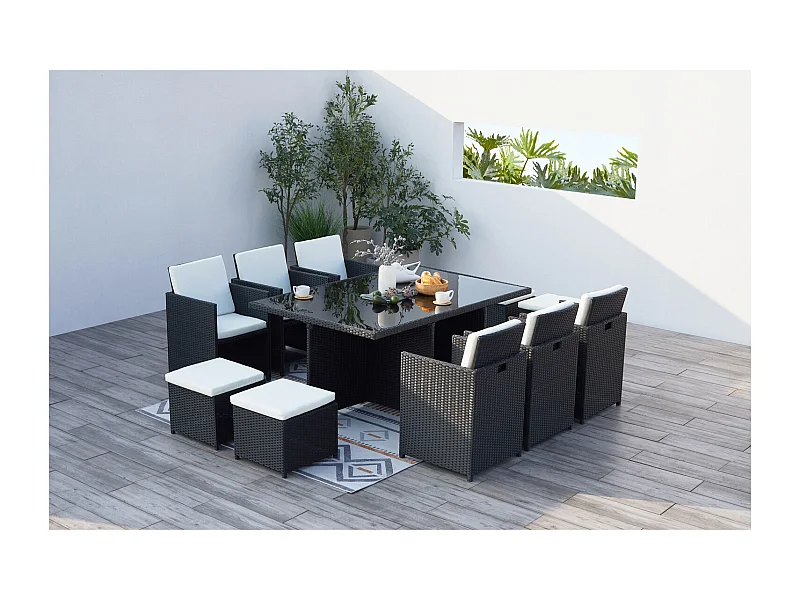 Salotto da giardino a incasso 10 posti resina intrecciata bianco/nero MONACO