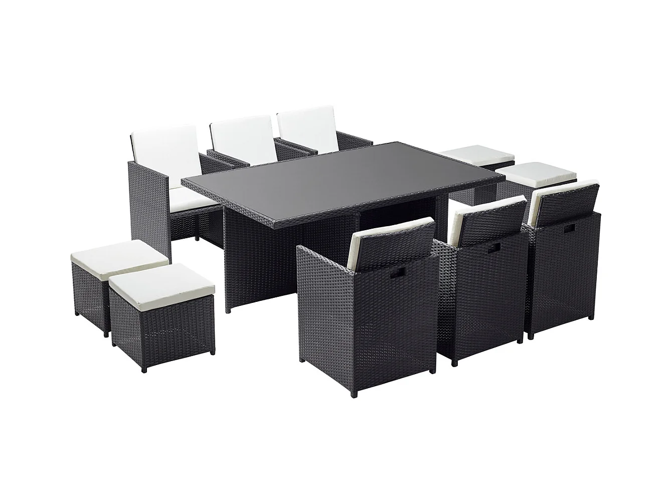 Salotto da giardino a incasso 10 posti resina intrecciata bianco/nero MONACO