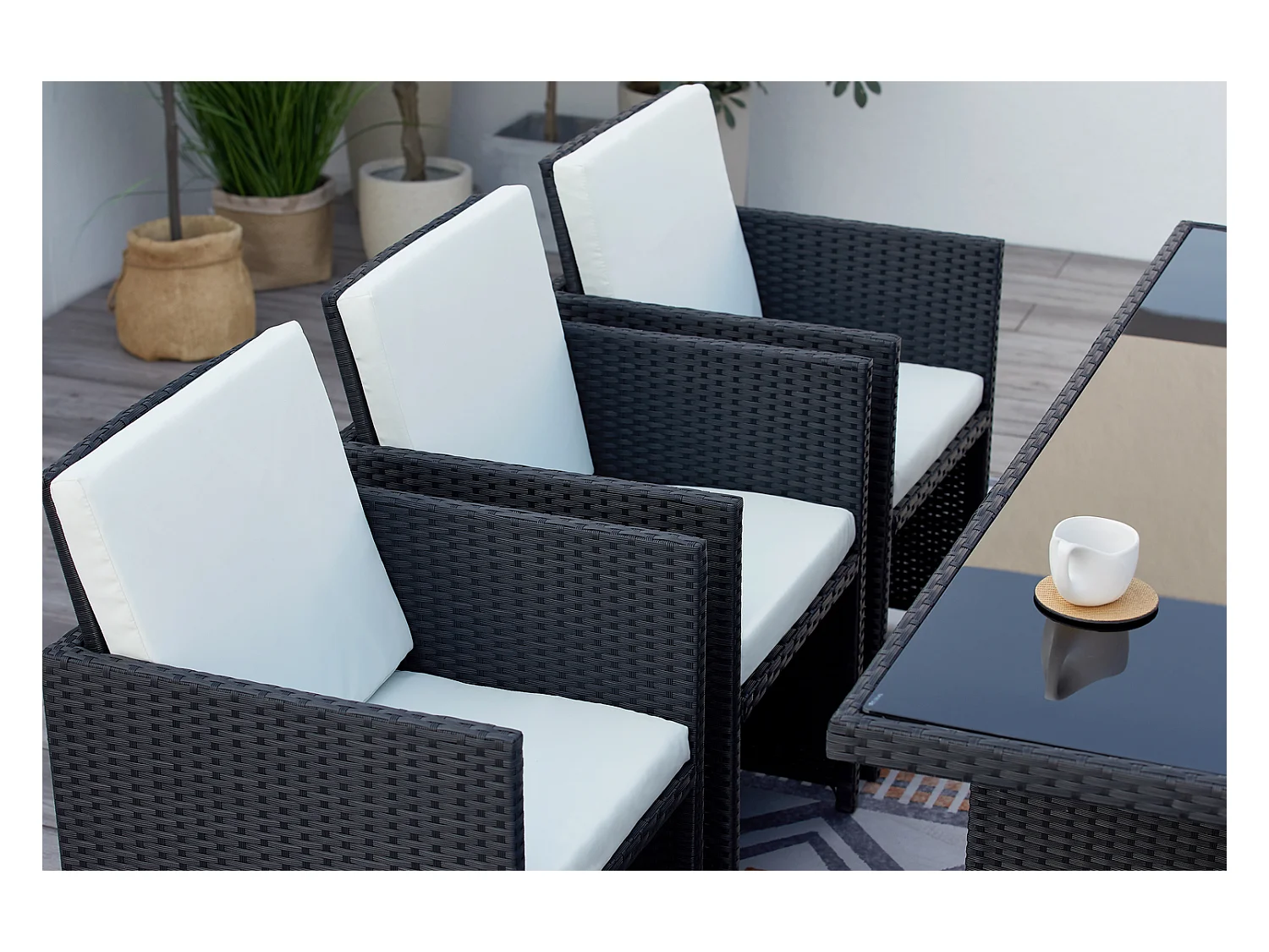 Salotto da giardino a incasso 10 posti resina intrecciata bianco/nero MONACO