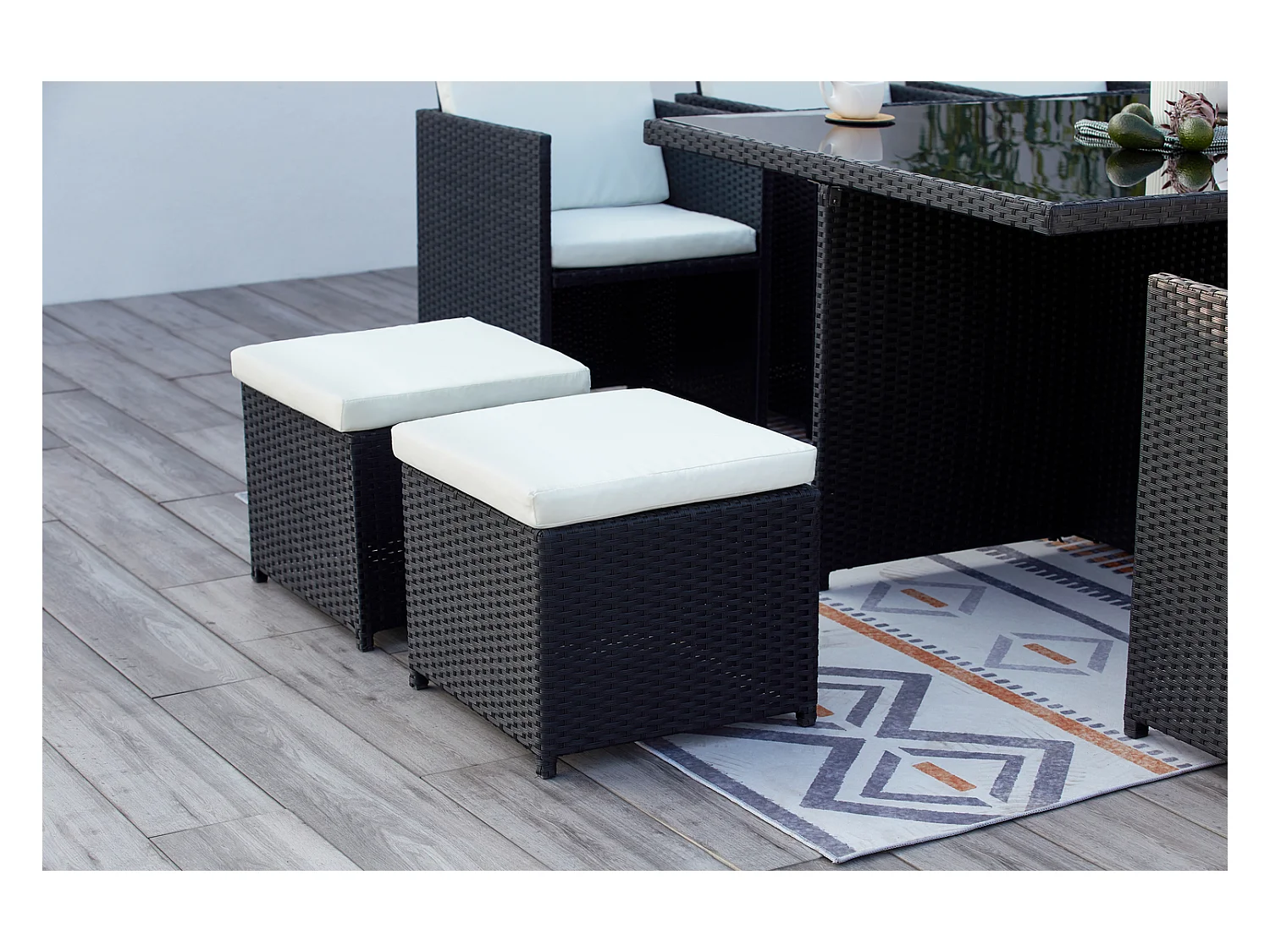 Salotto da giardino a incasso 10 posti resina intrecciata bianco/nero MONACO