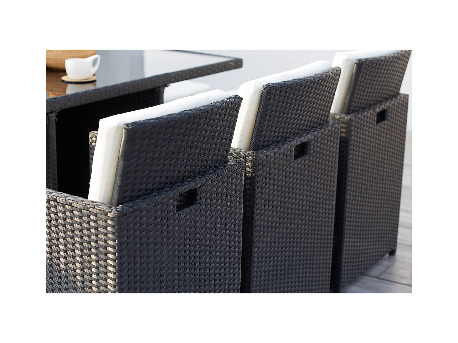 Salotto da giardino a incasso 10 posti resina intrecciata bianco/nero MONACO