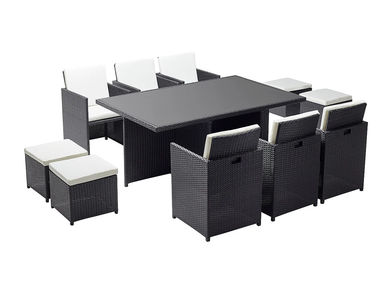 Salotto da giardino a incasso 10 posti resina intrecciata bianco/nero MONACO