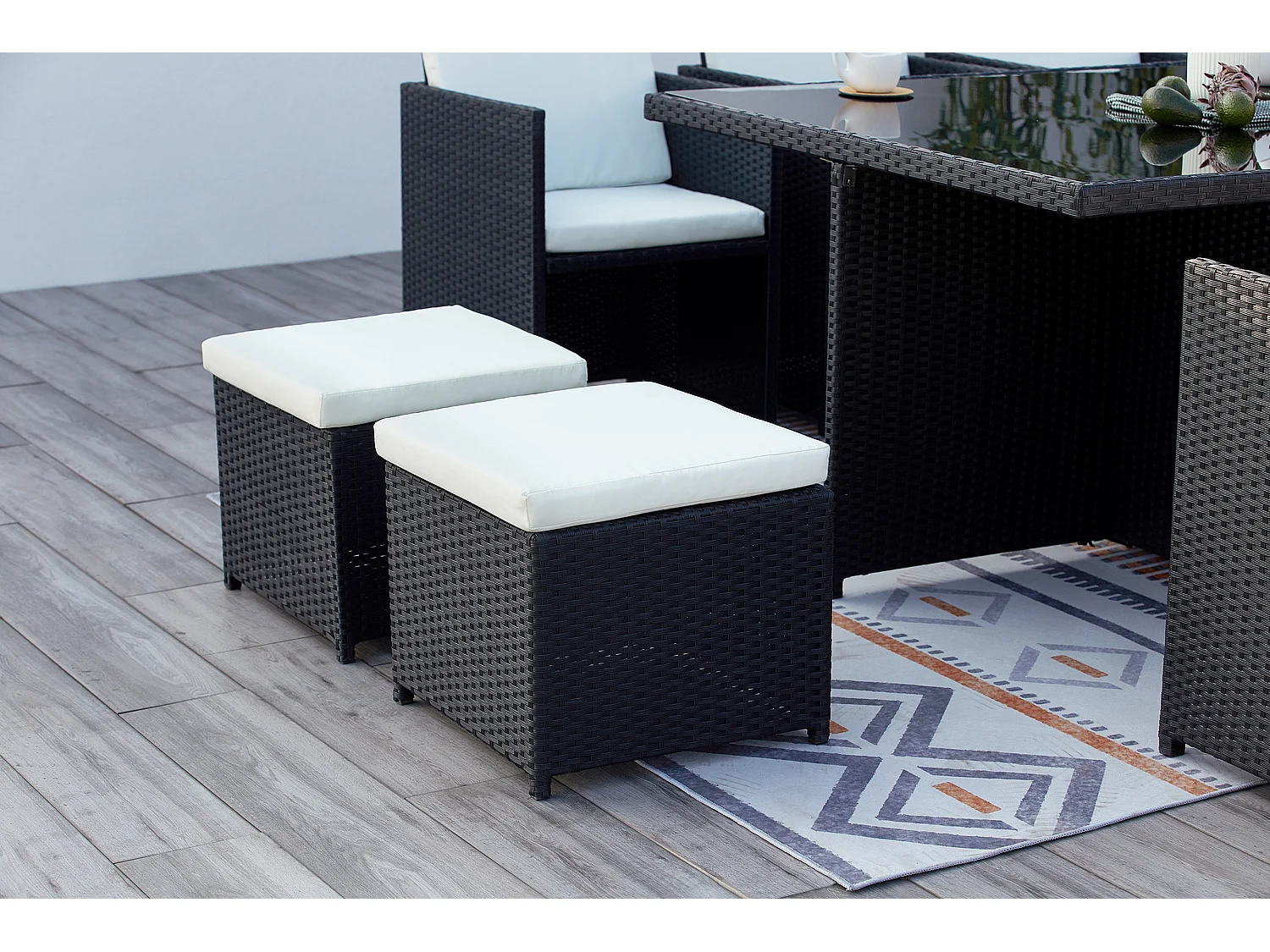 Salotto da giardino a incasso 10 posti resina intrecciata bianco/nero MONACO