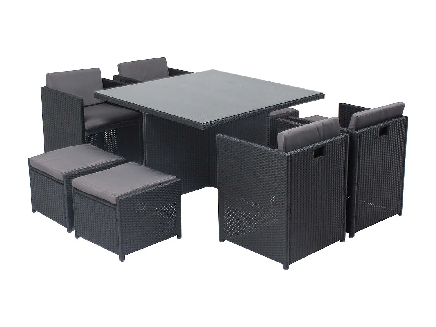 Conjunto de jardim 8 lugares em resina entrançada preto/cinza - Conjunto de jardim embutido MIAMI CONCEPT-USINE