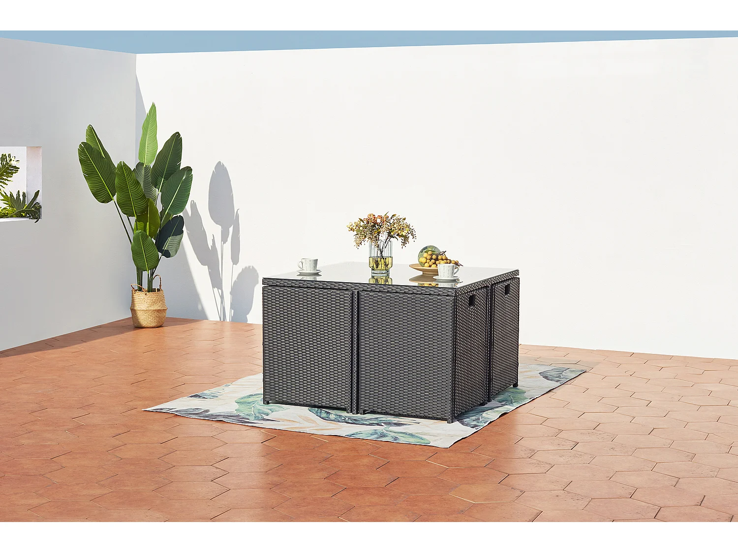 Conjunto de jardim 8 lugares em resina entrançada preto/cinza - Conjunto de jardim embutido MIAMI CONCEPT-USINE