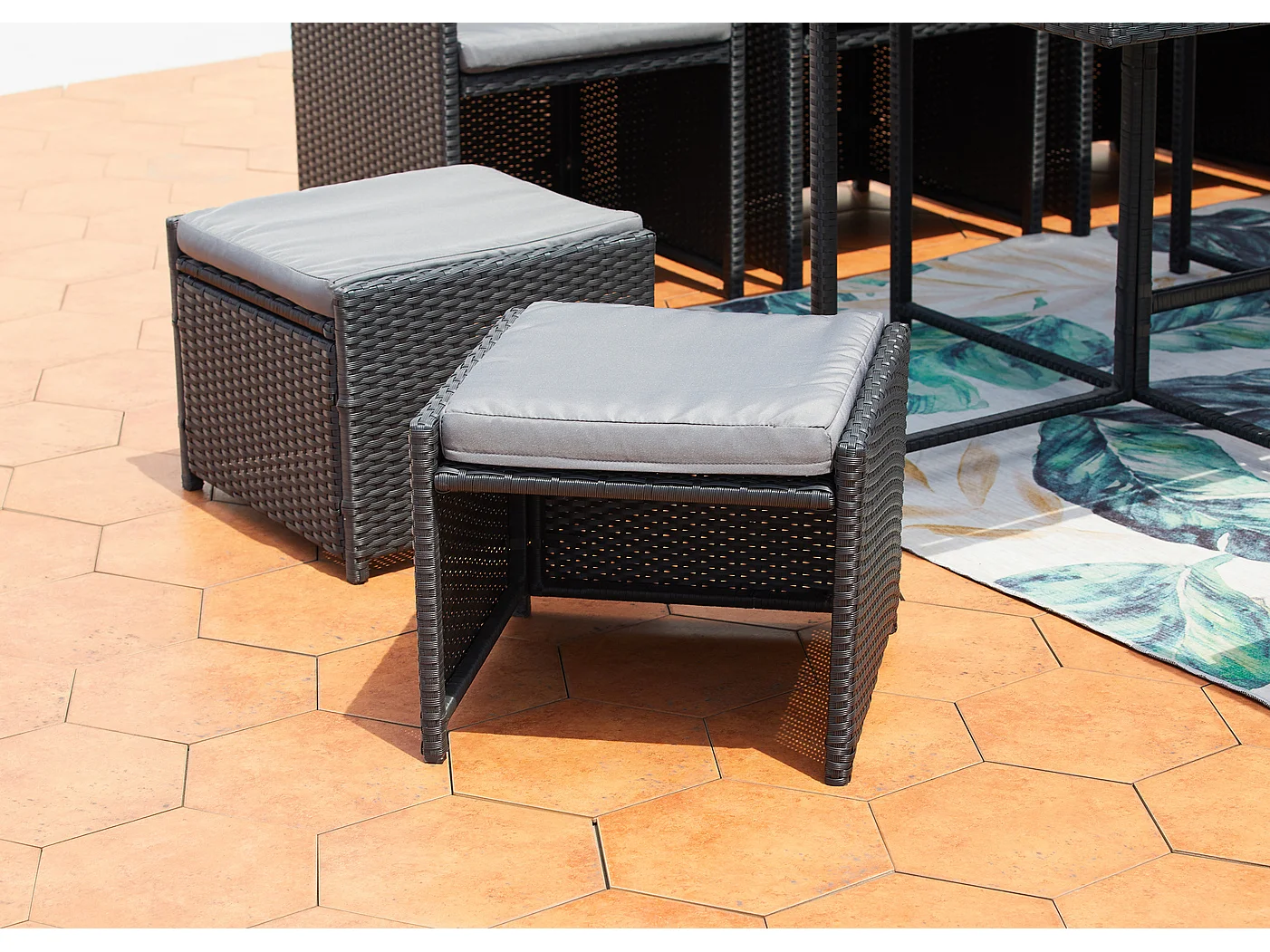 Conjunto de jardim 8 lugares em resina entrançada preto/cinza - Conjunto de jardim embutido MIAMI CONCEPT-USINE