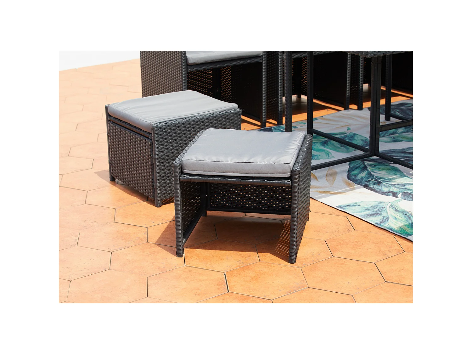 Conjunto de jardim 8 lugares em resina entrançada preto/cinza - Conjunto de jardim embutido MIAMI CONCEPT-USINE