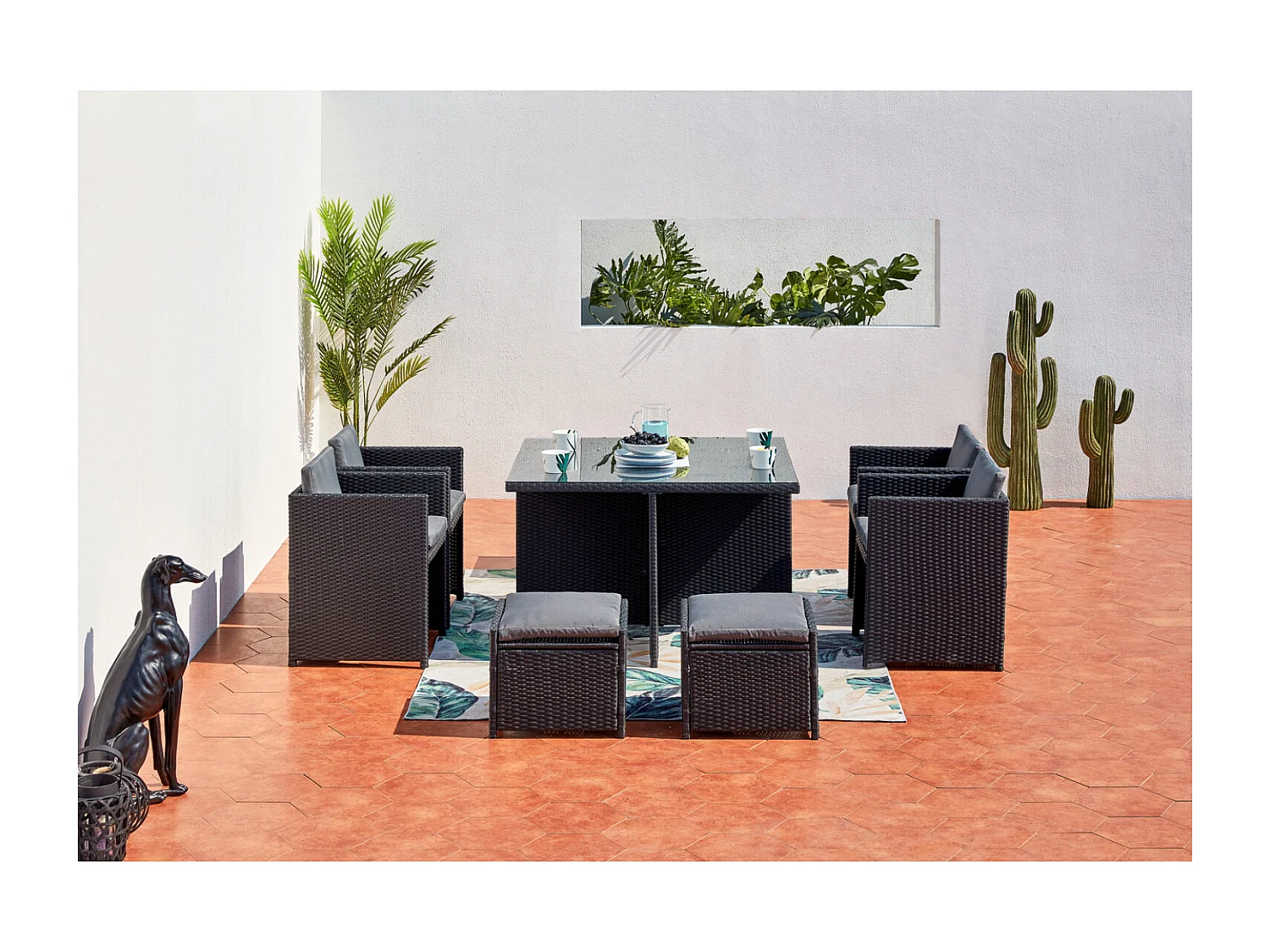 Conjunto de jardim 8 lugares em resina entrançada preto/cinza - Conjunto de jardim embutido MIAMI CONCEPT-USINE
