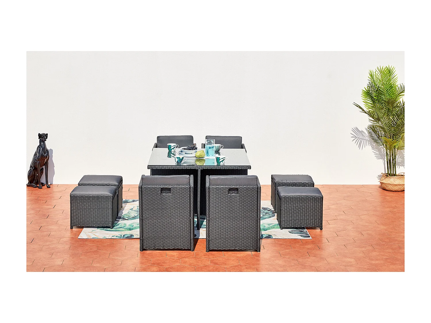 Conjunto de jardim 8 lugares em resina entrançada preto/cinza - Conjunto de jardim embutido MIAMI CONCEPT-USINE