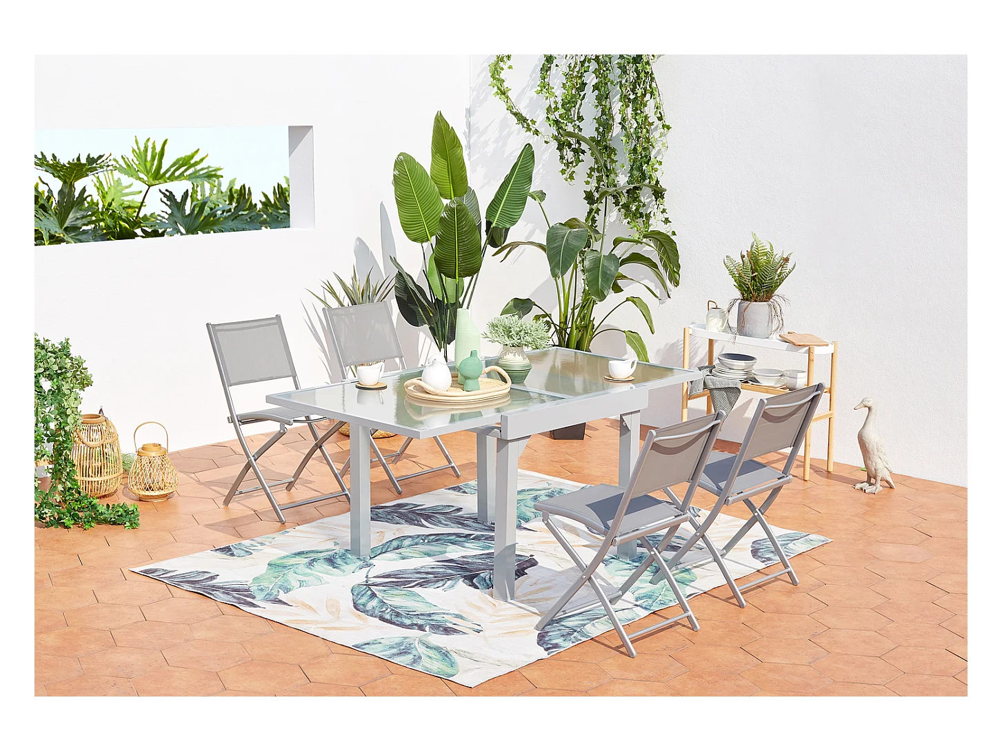 Uitschuifbare aluminium tuinset voor 8 personen + 4 stoelen MOLVINA